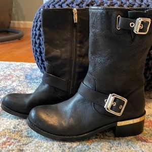 1 Pair of Black Real leather Vince Camuto boots with zippers and gold hardware